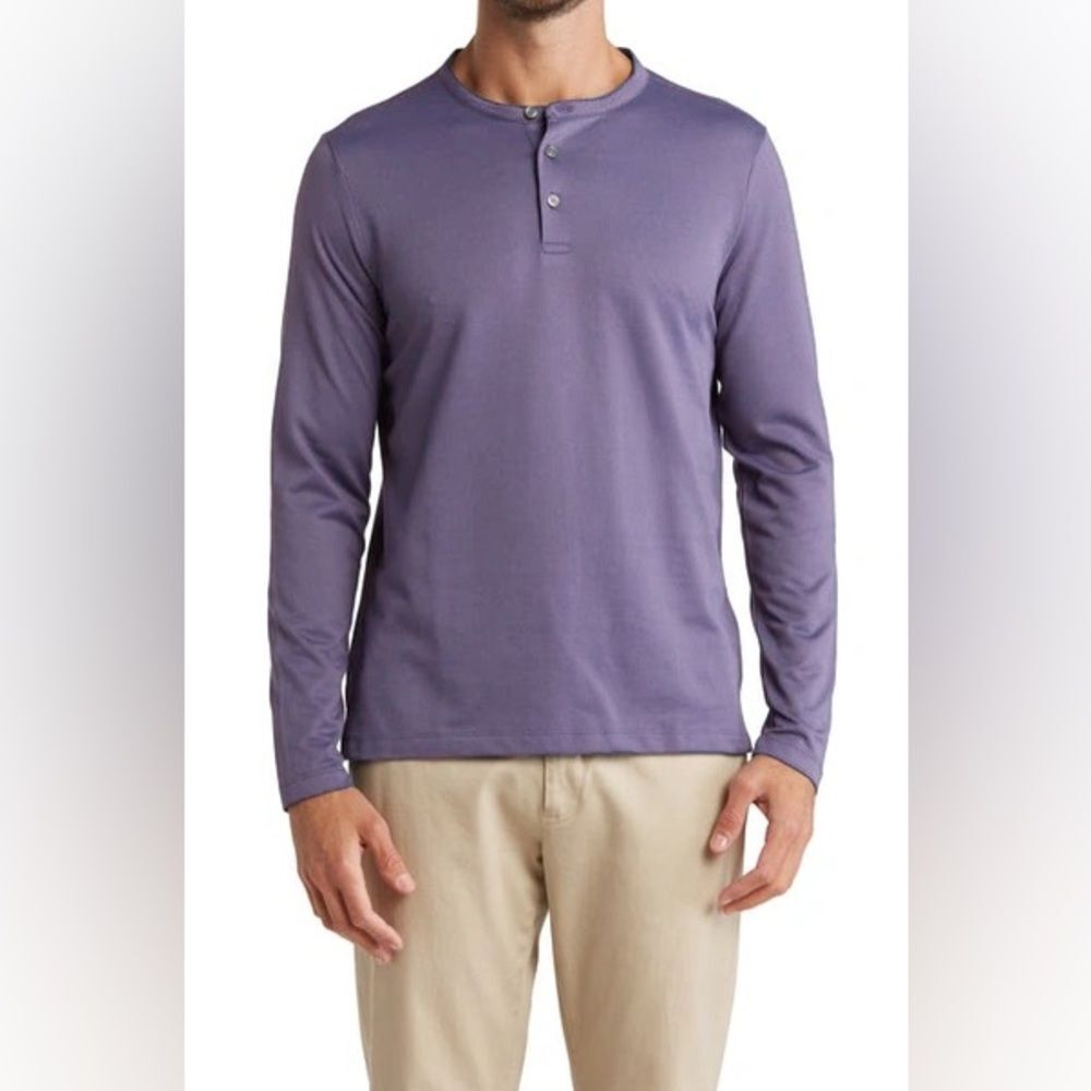 Robert Barakett Fernwood Long Sleeve Henley in Purple L NWOT
